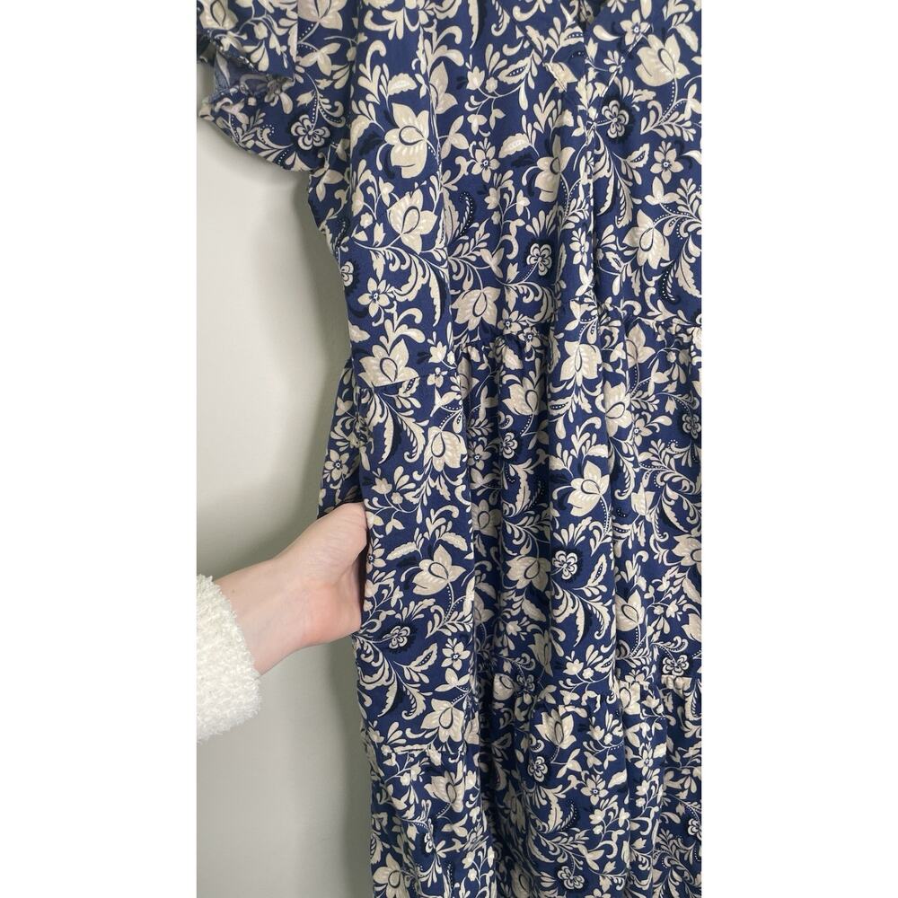 Old Navy Tiered Swing Dress Floral Ruffle Peasant Cottagecore Blue Womens XL - Picture 9 of 16